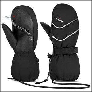 Kids Waterproof Snow Mittens with String, Thinsulate Insulated, Easy Zipper